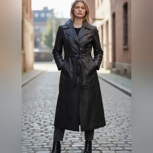 Vtg La Boutique Du Prince Black Leather  trench Coat Made in Canada leather coat